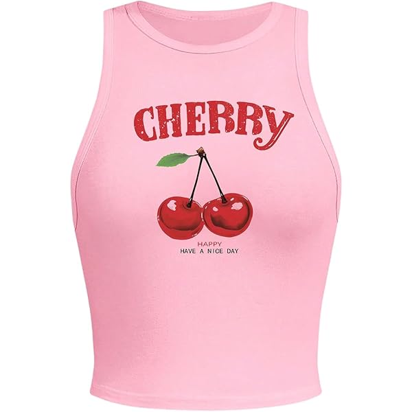 RoseSeek Women's Cherry Print Cropped Tank Top Scoop Neck